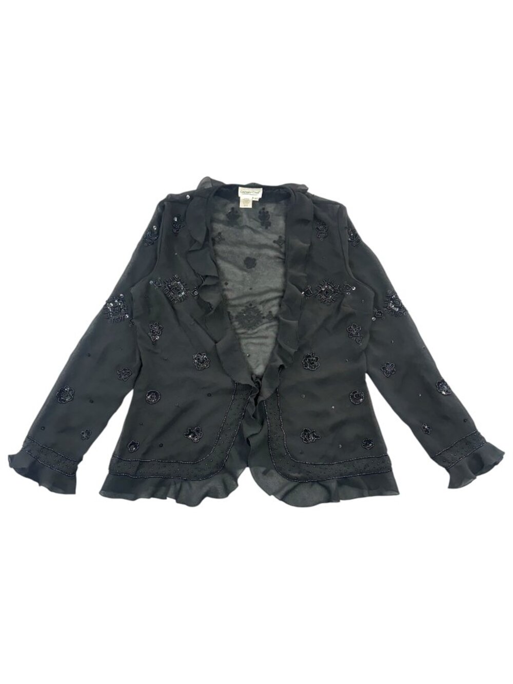 Vintage Coldwater Creek Sheer Beaded Ruffle Cardigan